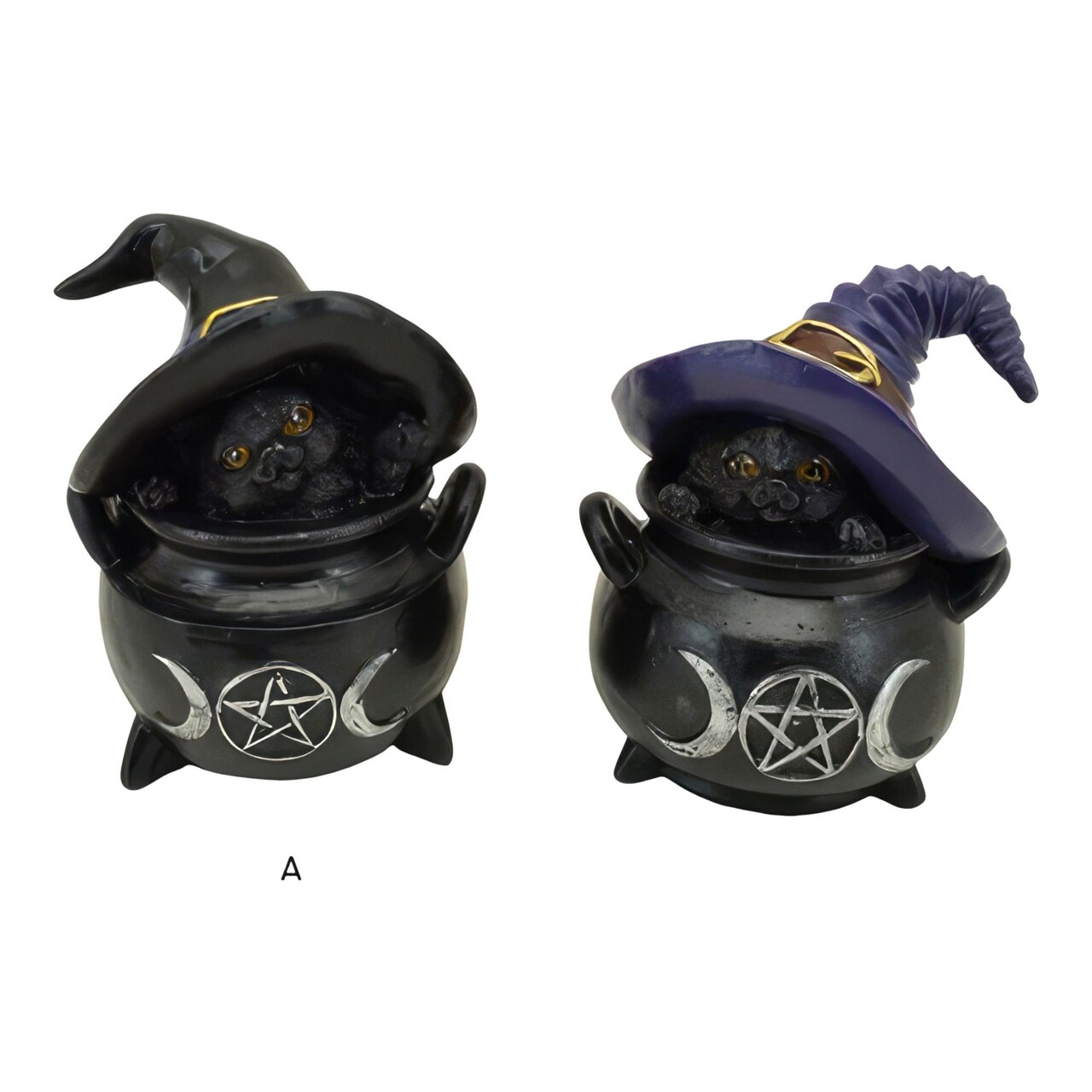 Edge Collections - 3.5" - Black - Cat in Cauldron Figurine Home Decor Gift - 2 Pieces